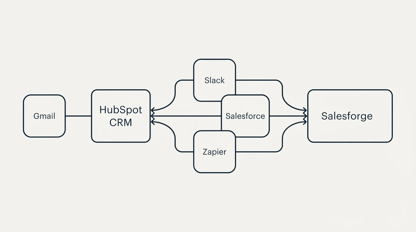 Integration schematic: Integration Ecosystem (HubSpot CRM, Salesforge, Slack, Salesforce)