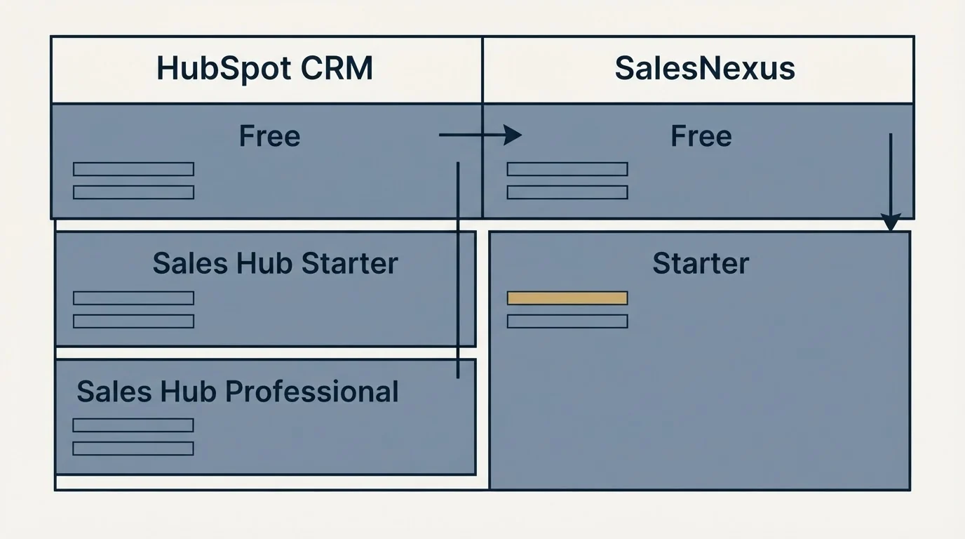 Pricing table: Pricing Comparison (HubSpot CRM, SalesNexus, Free, Sales Hub Starter)