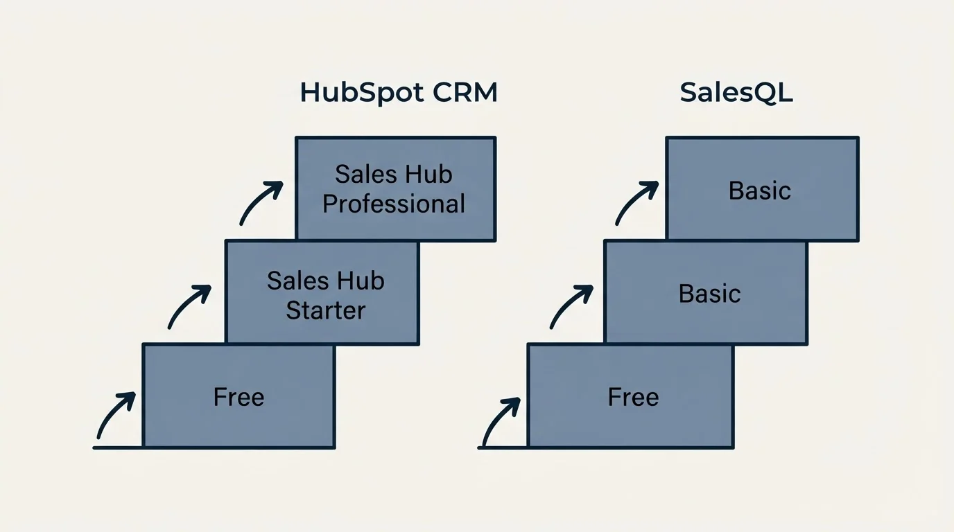 Pricing ladder: Pricing Comparison (HubSpot CRM, SalesQL, Free, Sales Hub Starter)