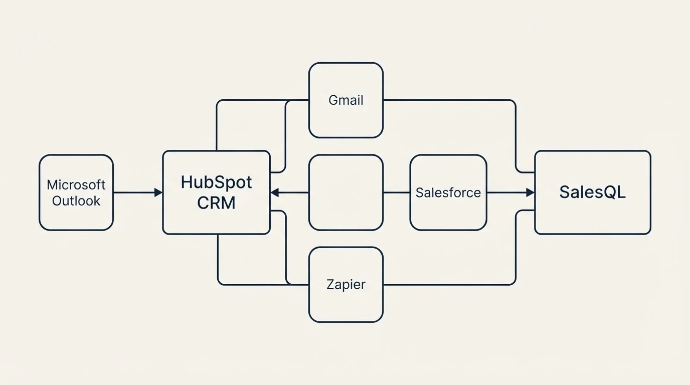 Integration schematic: Integration Ecosystem (HubSpot CRM, SalesQL, Gmail, Salesforce)