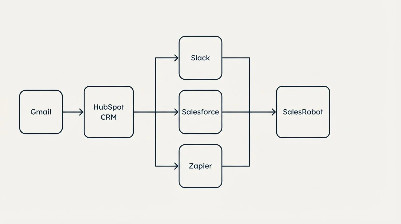 Integration flow: Integration Ecosystem (HubSpot CRM, SalesRobot, Slack, Salesforce)