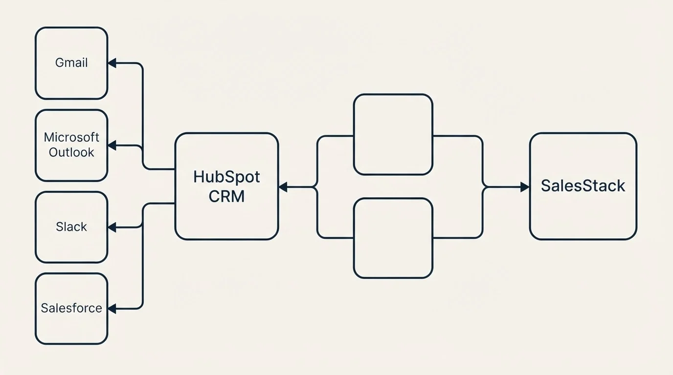 Integration schematic: Integration Ecosystem (HubSpot CRM, SalesStack, Gmail, Microsoft Outlook)