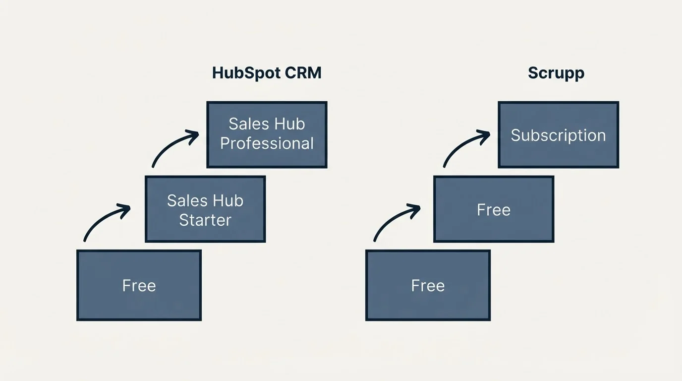 Pricing ladder: Pricing Comparison (HubSpot CRM, Scrupp, Free, Sales Hub Starter)