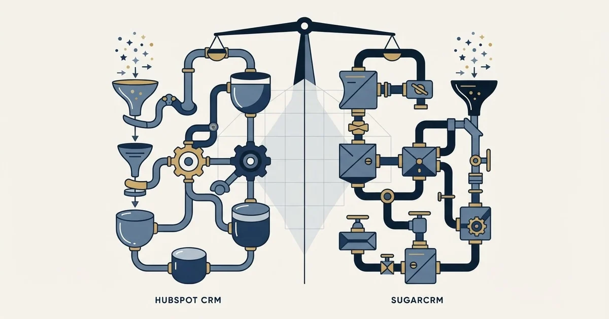 Editorial illustration for HubSpot CRM vs SugarCRM