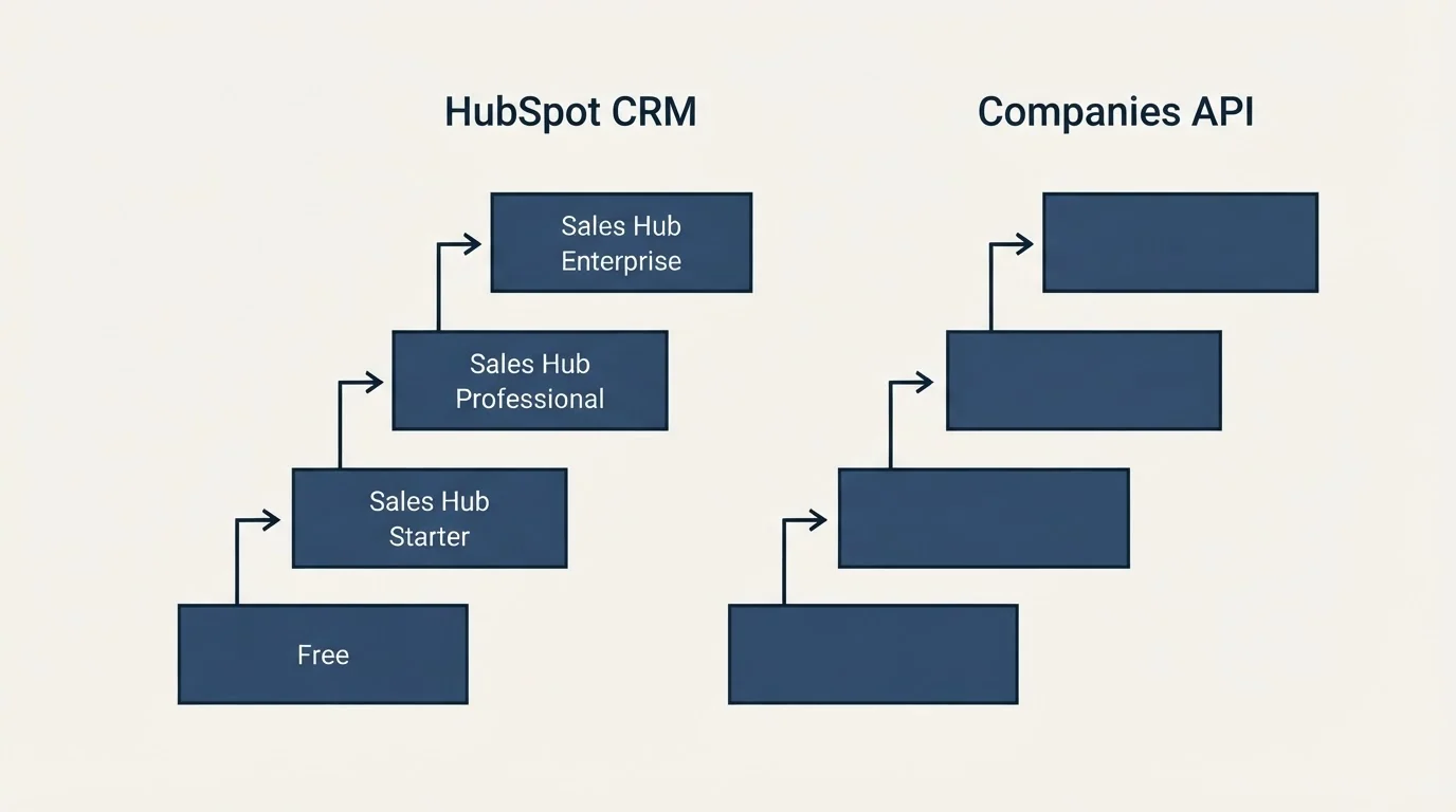 Pricing ladder: Pricing Comparison (HubSpot CRM, Companies API, Free, Sales Hub Starter)