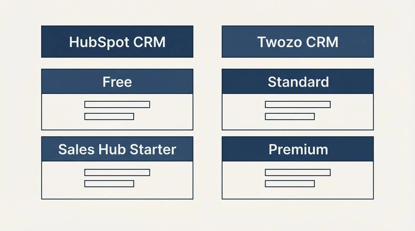 Pricing table: Pricing Comparison (HubSpot CRM, Twozo CRM, Free, Standard)