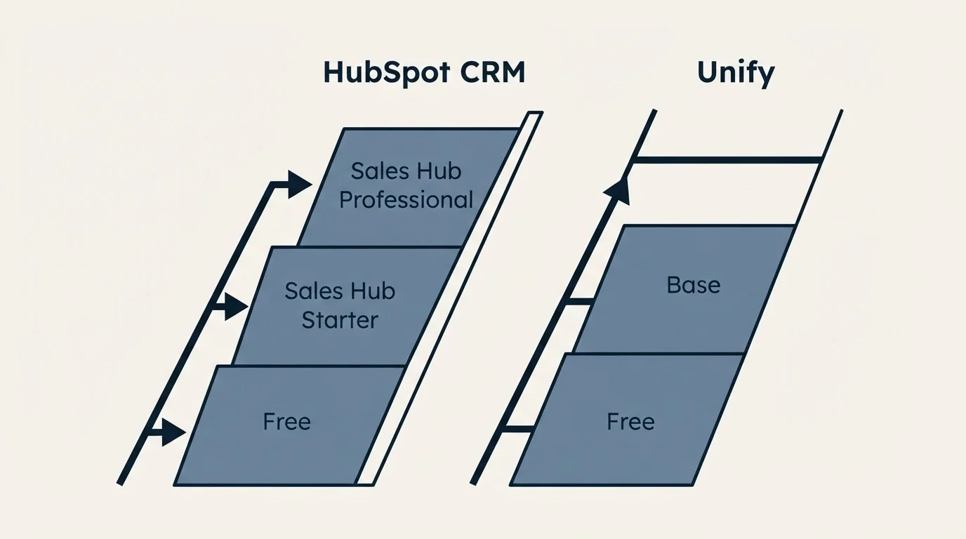 Pricing ladder: Pricing Comparison (HubSpot CRM, Unify, Free, Sales Hub Starter)