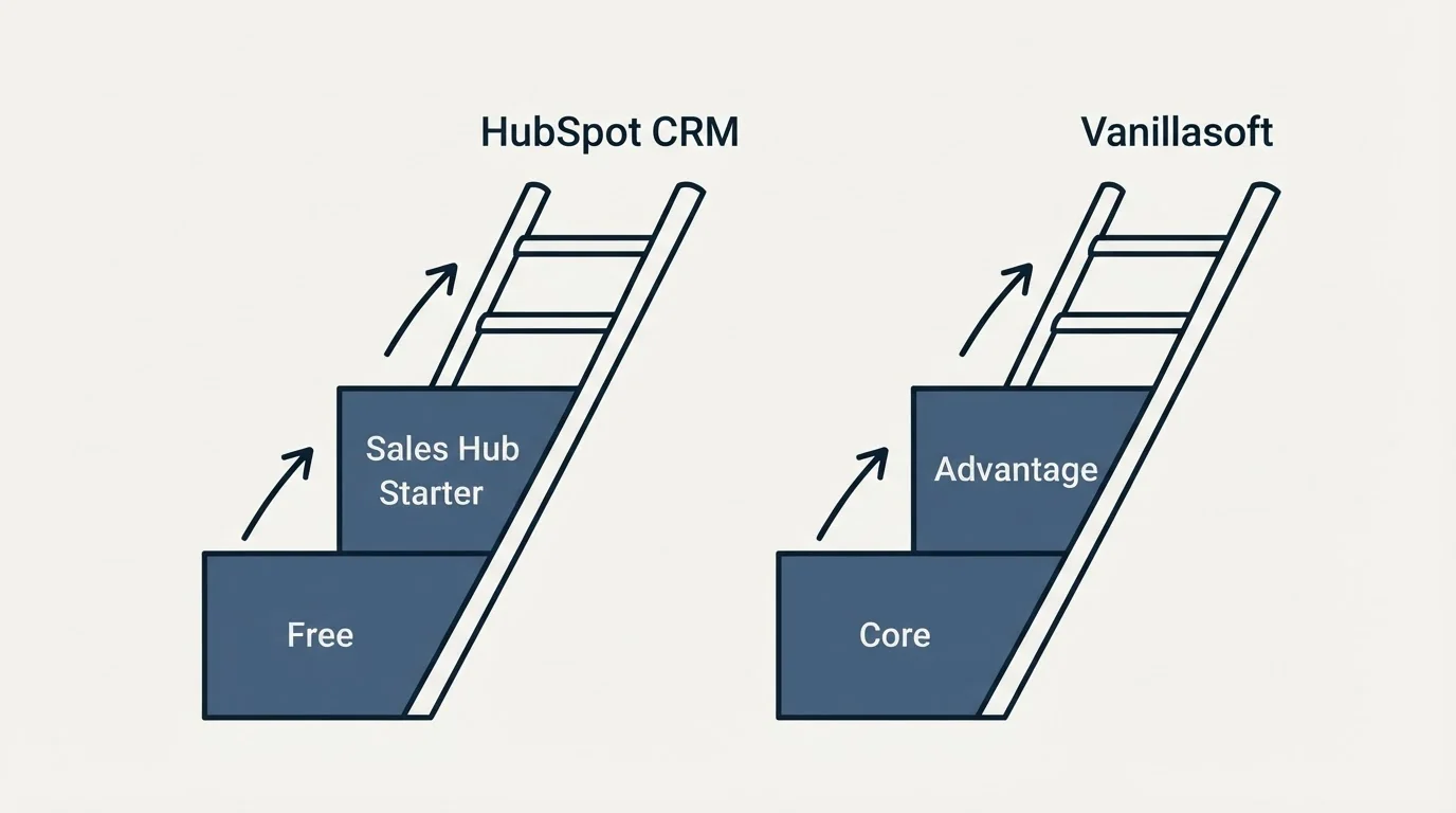 Pricing ladder: Pricing Comparison (HubSpot CRM, Vanillasoft, Free, Core)