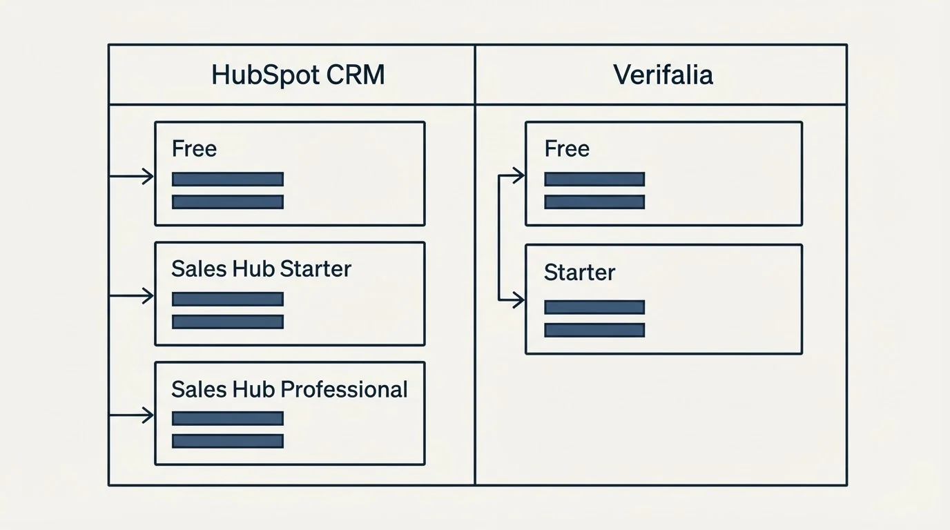 Pricing table: Pricing Comparison (HubSpot CRM, Verifalia, Free, Sales Hub Starter)