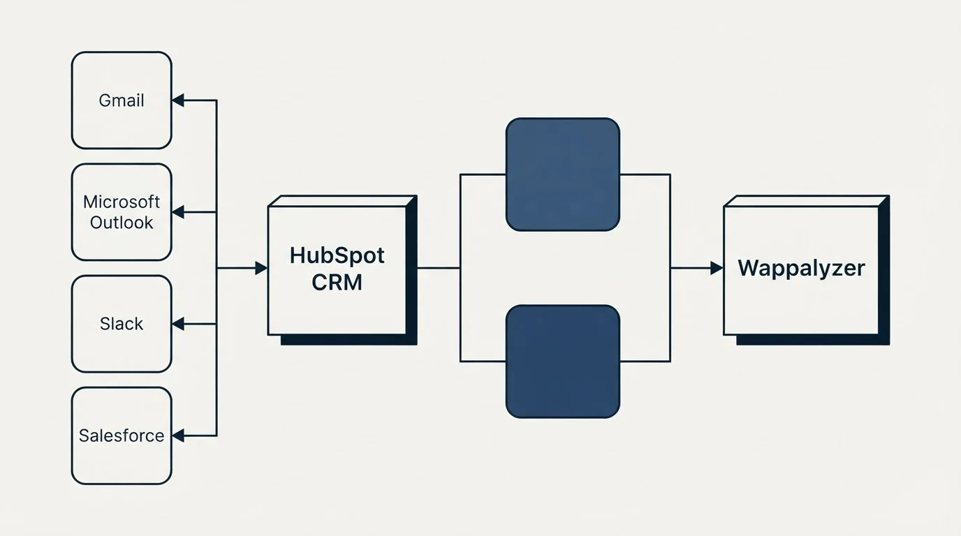 Integration flow: Integration Ecosystem (HubSpot CRM, Wappalyzer, Gmail, Microsoft Outlook)