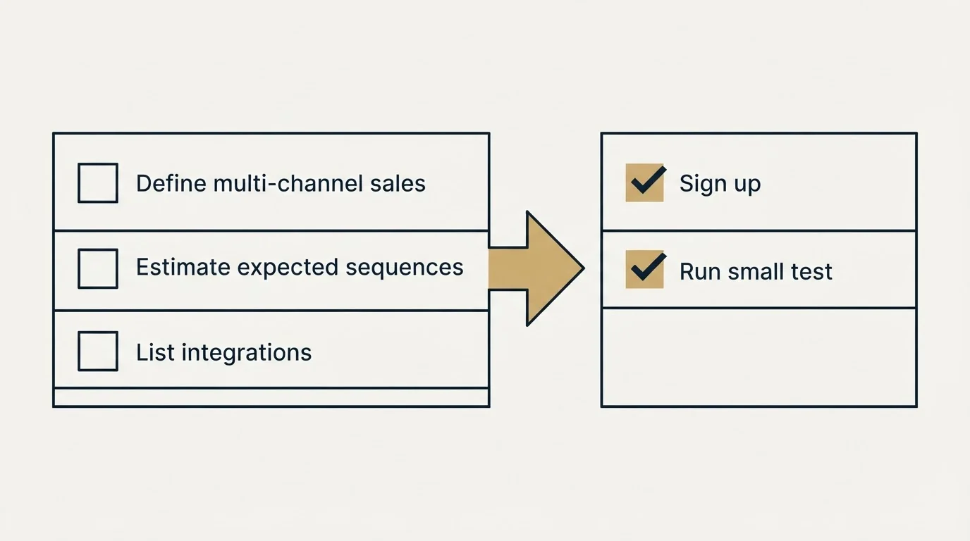 Before-and-after steps: Getting Started Checklist (Define multi-channel sales, Estimate expected sequences, List integrations, Sign up)