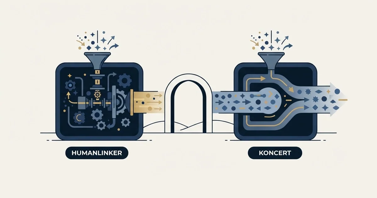 Editorial illustration for Humanlinker vs Koncert