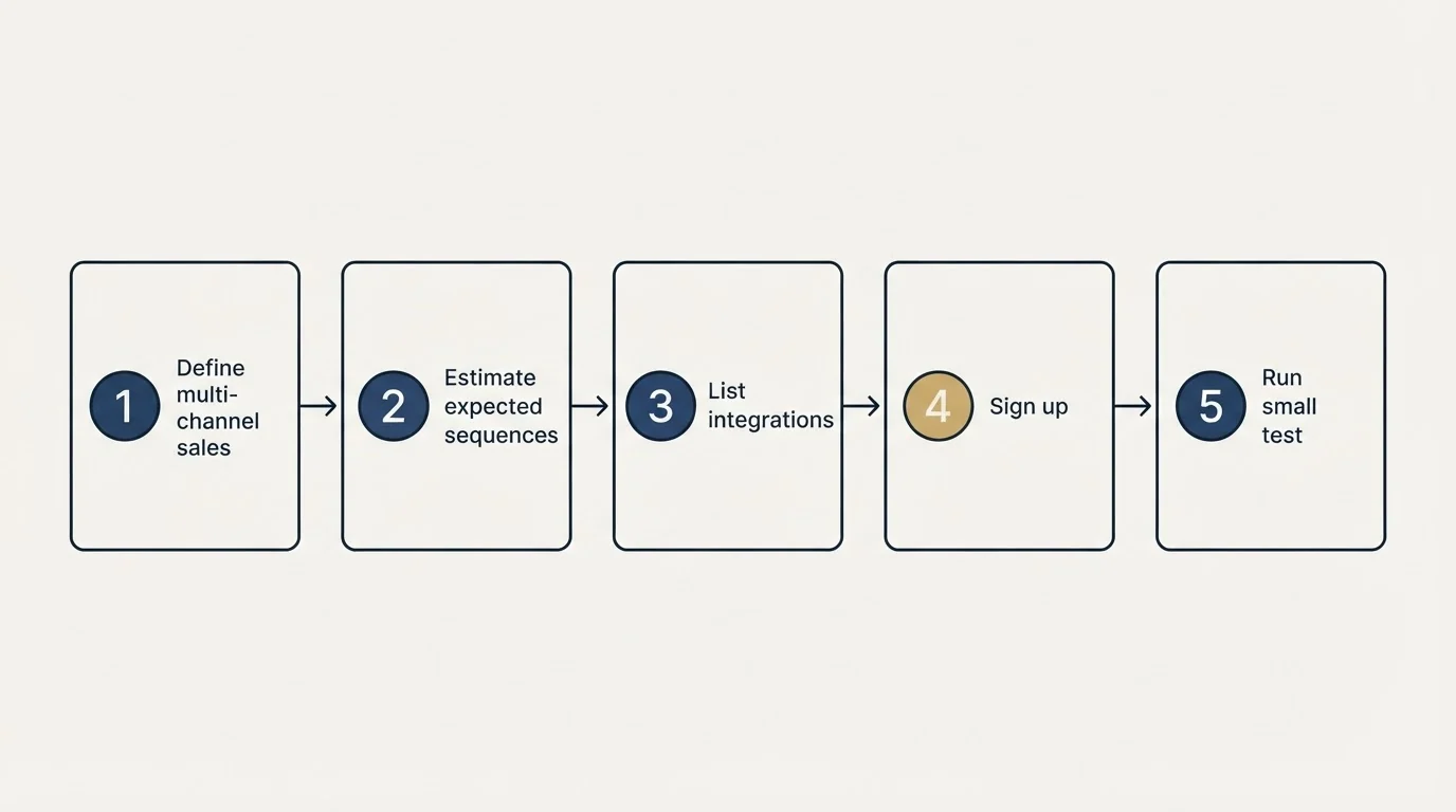 Step sequence: Getting Started Checklist (Define multi-channel sales, Estimate expected sequences, List integrations, Sign up)