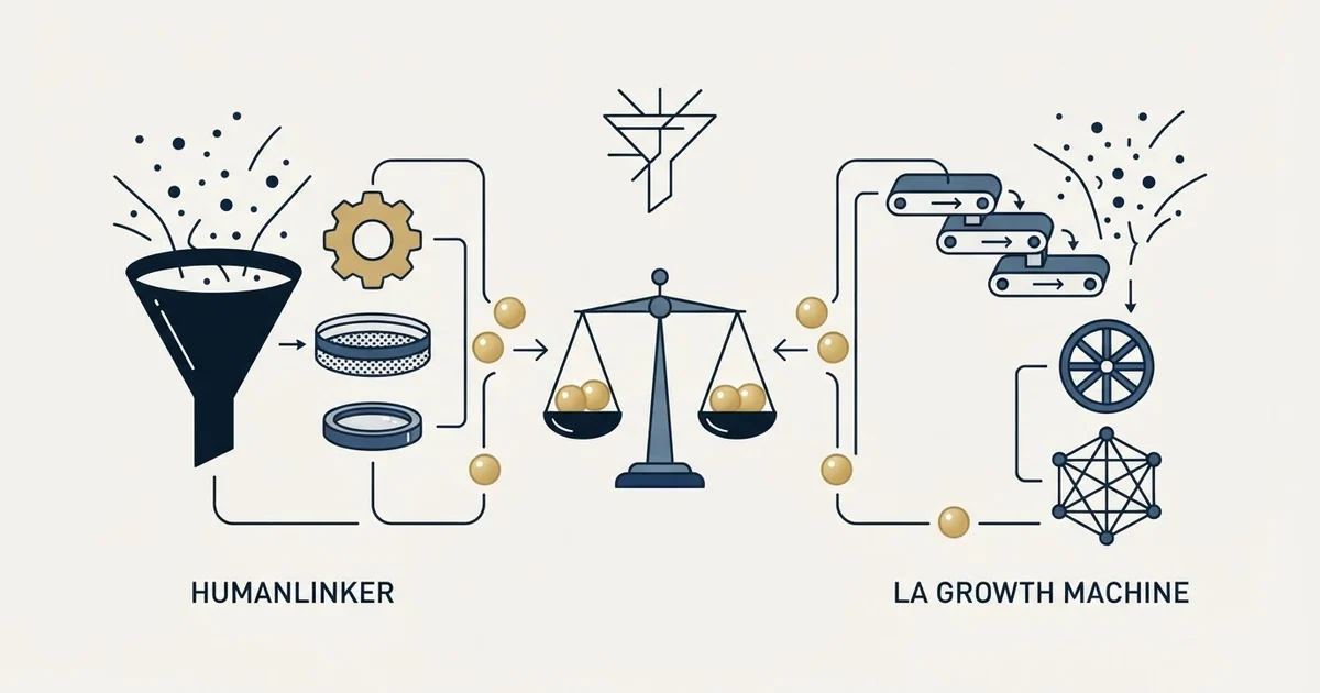 Editorial illustration for Humanlinker vs La Growth Machine