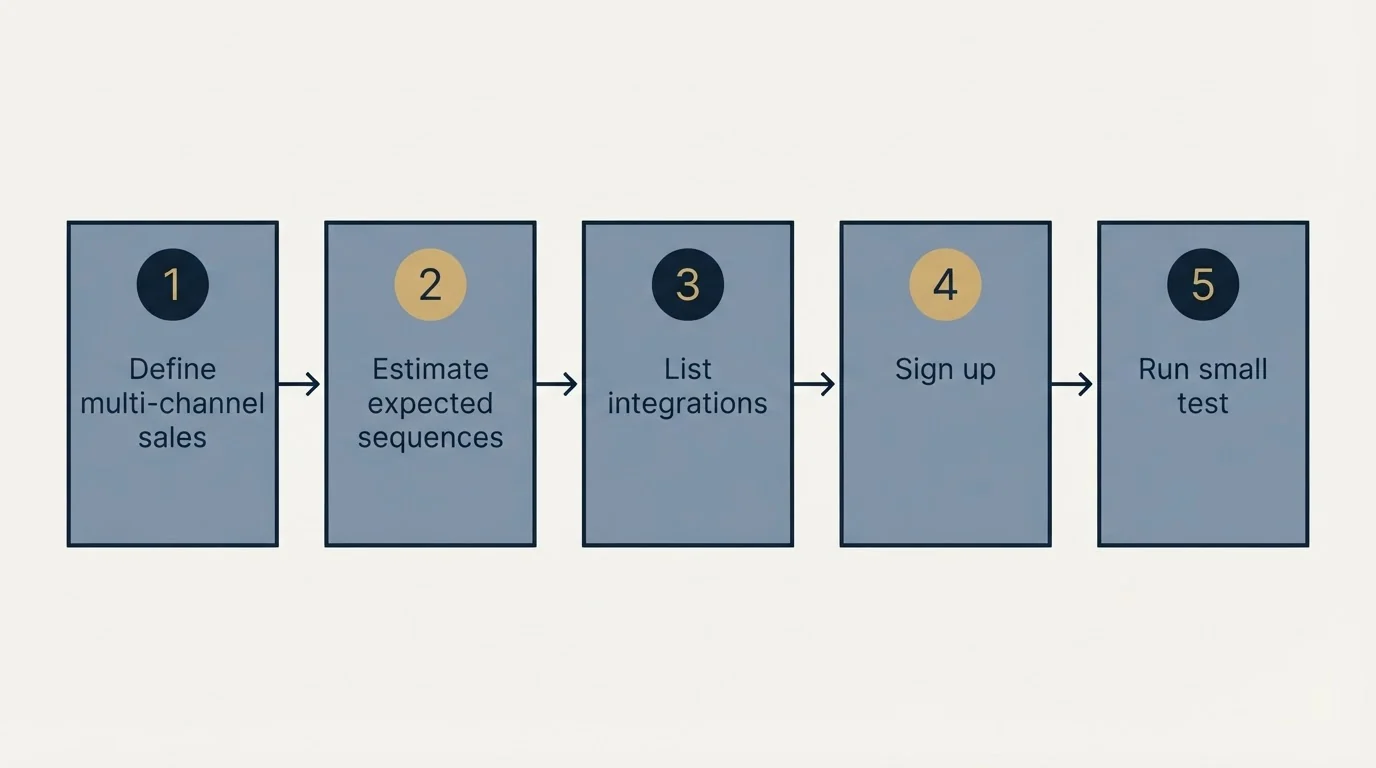 Step sequence: Getting Started Checklist (Define multi-channel sales, Estimate expected sequences, List integrations, Sign up)
