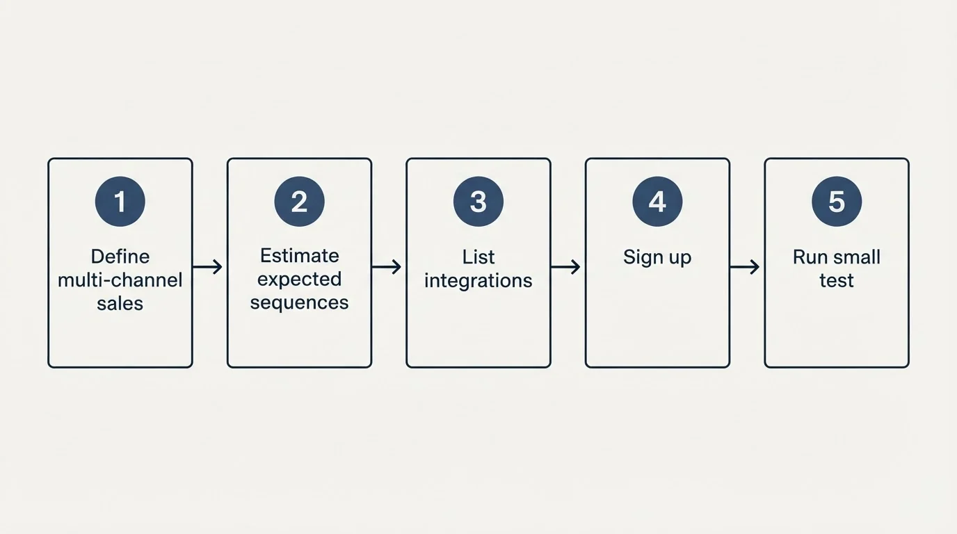 Step sequence: Getting Started Checklist (Define multi-channel sales, Estimate expected sequences, List integrations, Sign up)