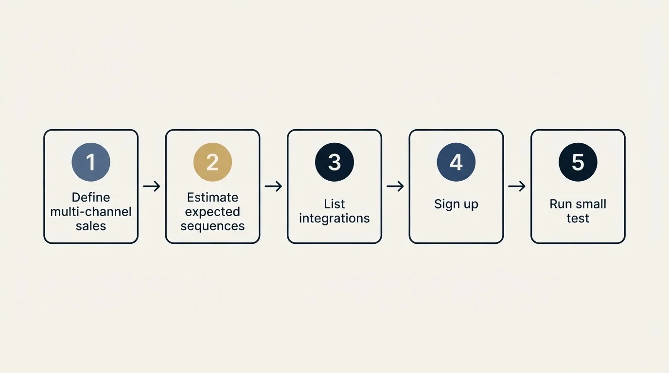 Step sequence: Getting Started Checklist (Define multi-channel sales, Estimate expected sequences, List integrations, Sign up)