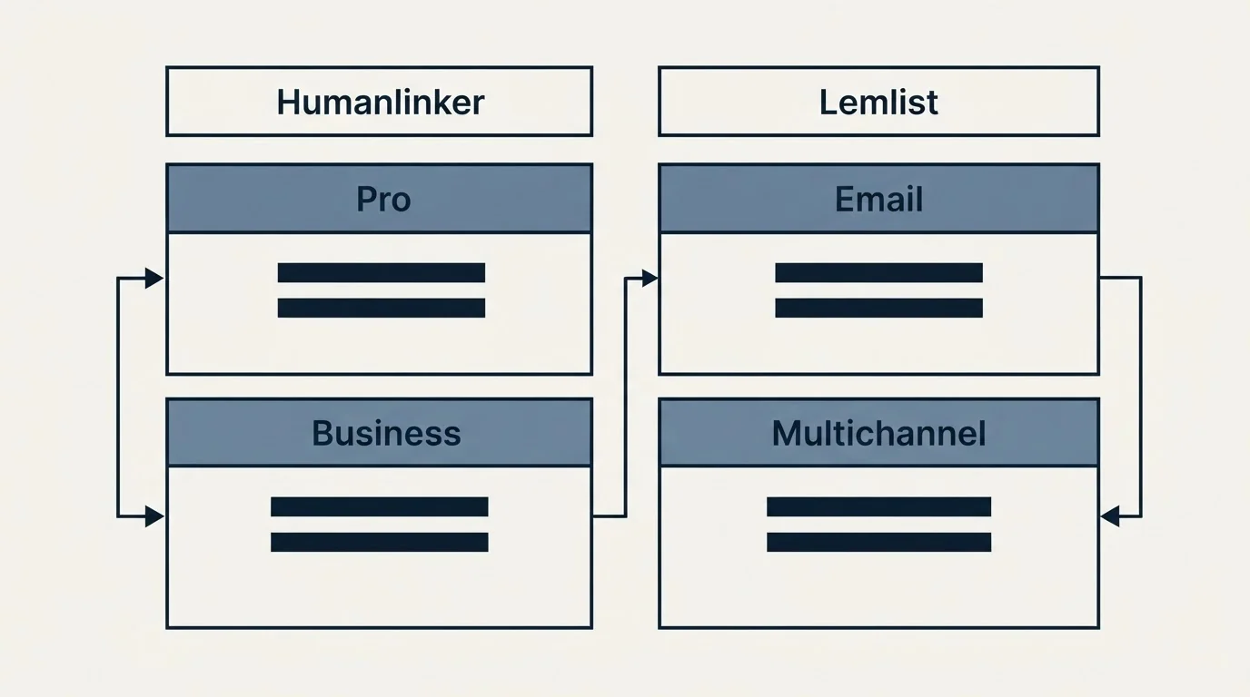 Pricing table: Pricing Comparison (Humanlinker, Lemlist, Pro, Email)