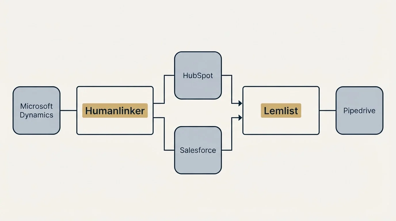 Integration flow: Integration Ecosystem (Humanlinker, Lemlist, HubSpot, Salesforce)