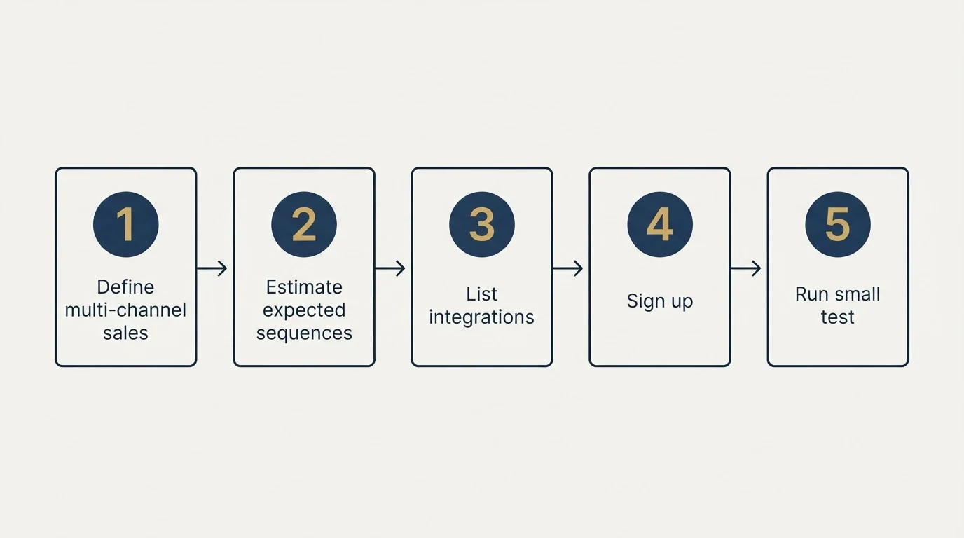 Step sequence: Getting Started Checklist (Define multi-channel sales, Estimate expected sequences, List integrations, Sign up)