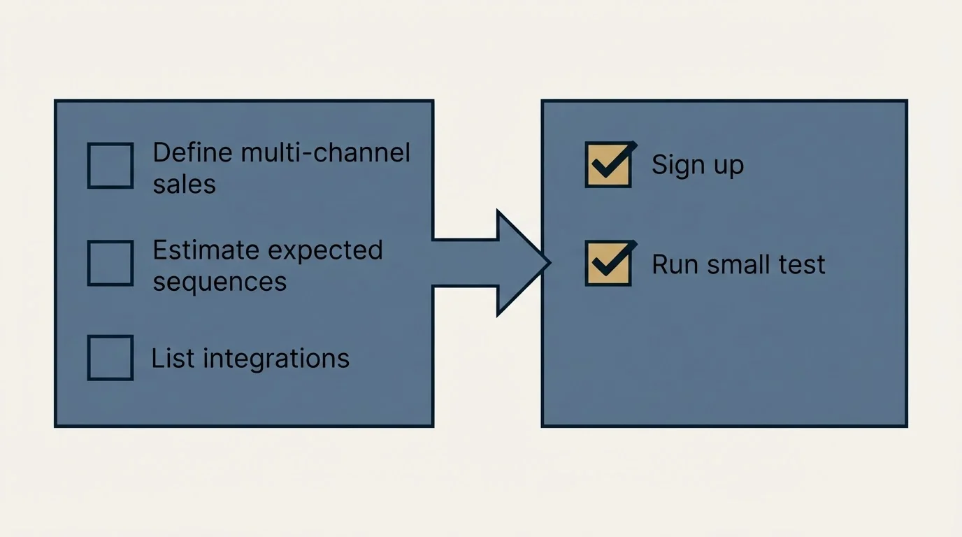 Before-and-after steps: Getting Started Checklist (Define multi-channel sales, Estimate expected sequences, List integrations, Sign up)