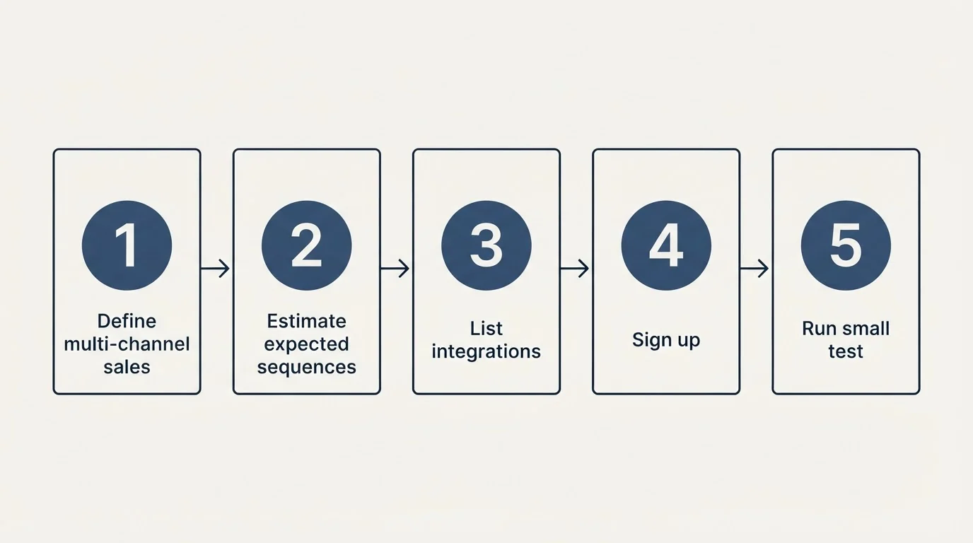 Step sequence: Getting Started Checklist (Define multi-channel sales, Estimate expected sequences, List integrations, Sign up)