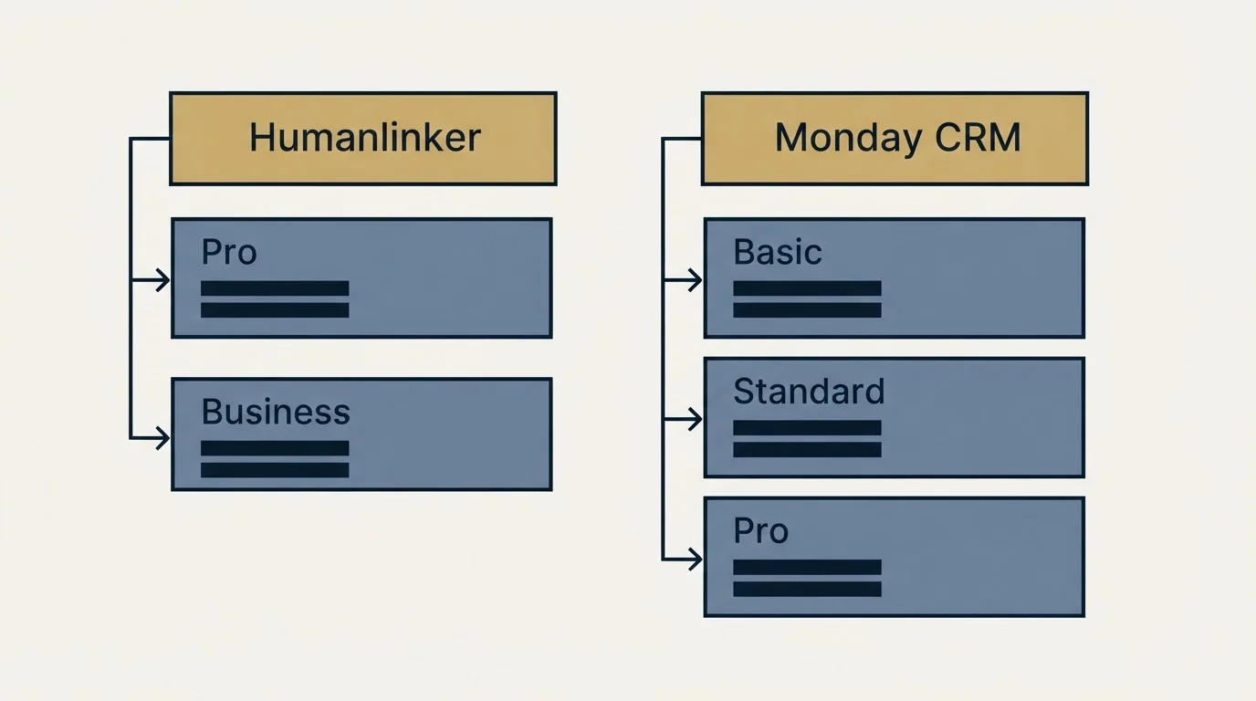 Pricing table: Pricing Comparison (Humanlinker, Monday CRM, Pro, Basic)