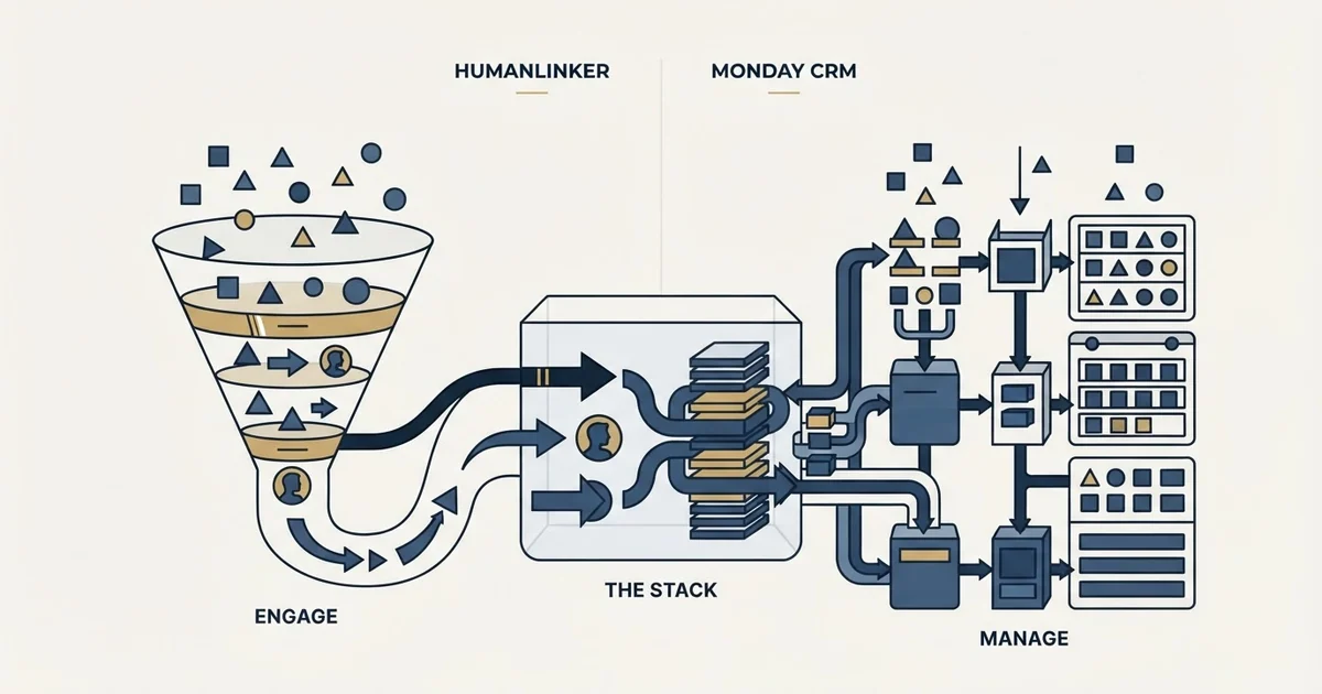 Editorial illustration for Humanlinker vs Monday CRM
