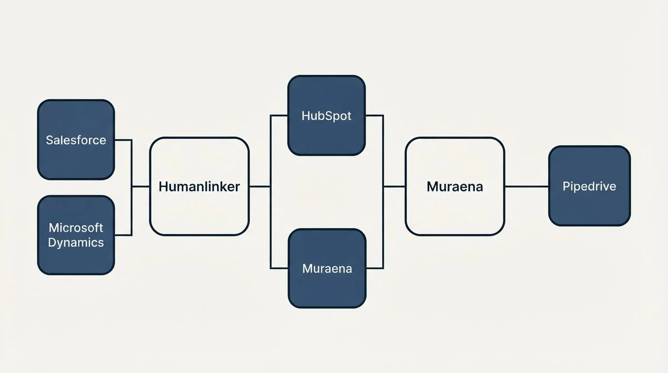 Integration flow: Integration Ecosystem (Humanlinker, Muraena, HubSpot, Salesforce)