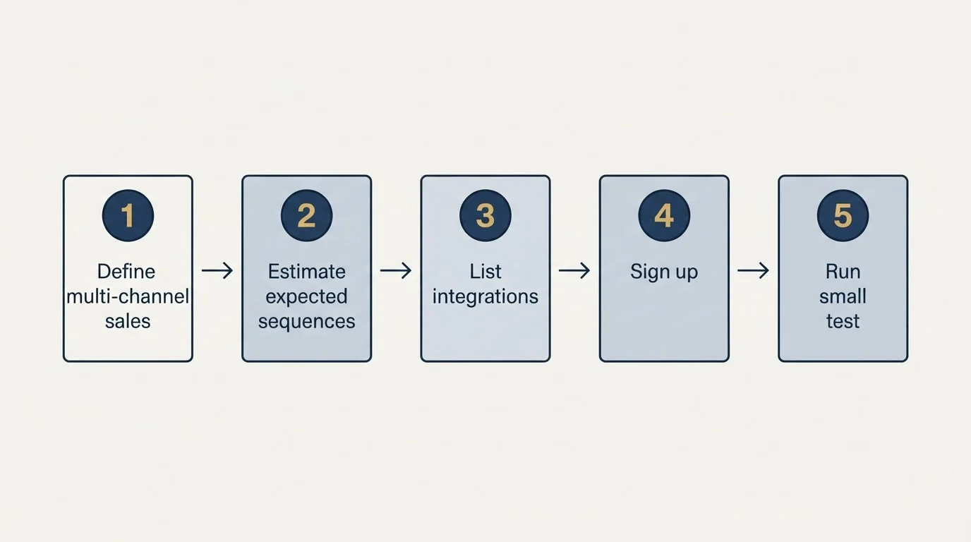 Step sequence: Getting Started Checklist (Define multi-channel sales, Estimate expected sequences, List integrations, Sign up)
