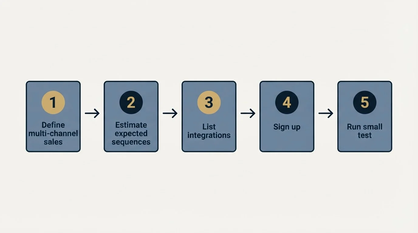 Step sequence: Getting Started Checklist (Define multi-channel sales, Estimate expected sequences, List integrations, Sign up)