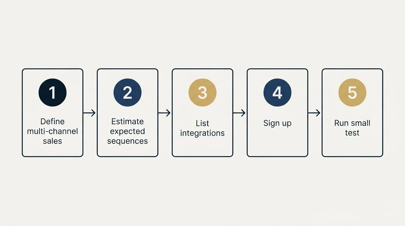 Step sequence: Getting Started Checklist (Define multi-channel sales, Estimate expected sequences, List integrations, Sign up)