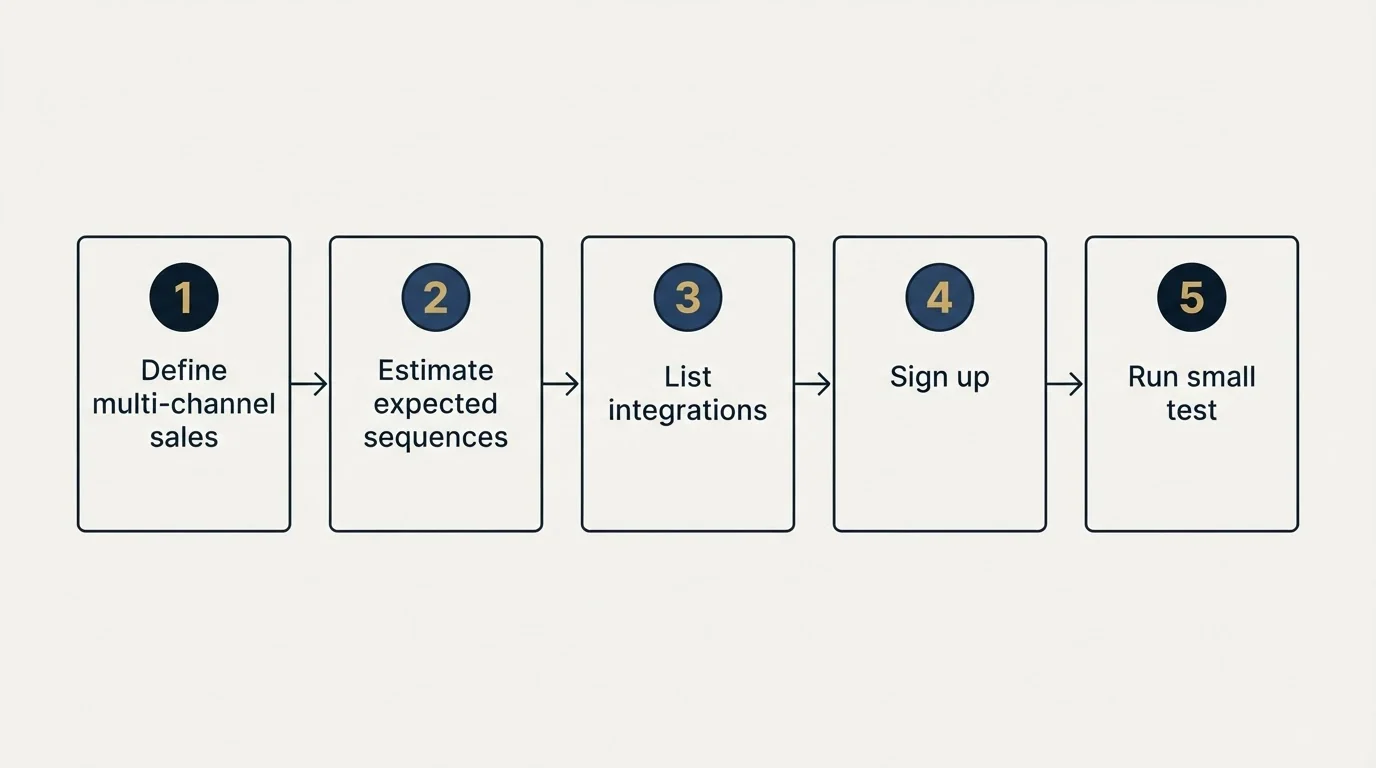 Step sequence: Getting Started Checklist (Define multi-channel sales, Estimate expected sequences, List integrations, Sign up)