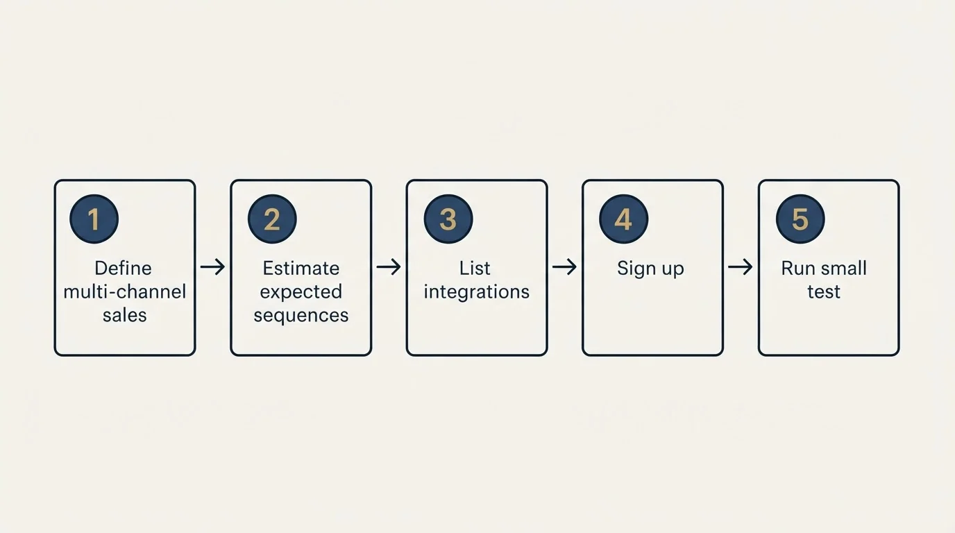 Step sequence: Getting Started Checklist (Define multi-channel sales, Estimate expected sequences, List integrations, Sign up)