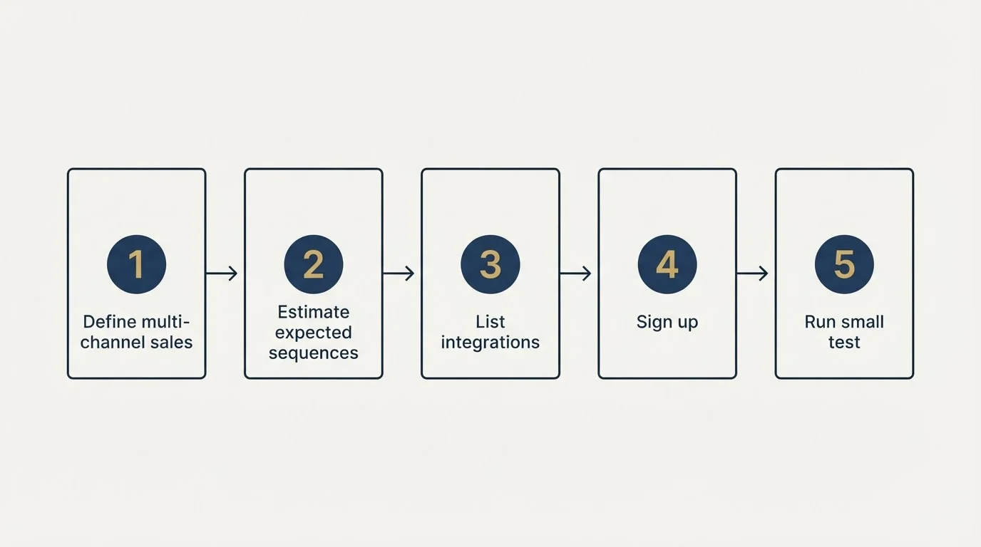 Step sequence: Getting Started Checklist (Define multi-channel sales, Estimate expected sequences, List integrations, Sign up)