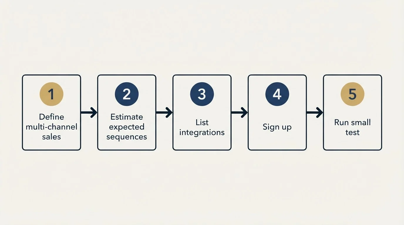 Step sequence: Getting Started Checklist (Define multi-channel sales, Estimate expected sequences, List integrations, Sign up)