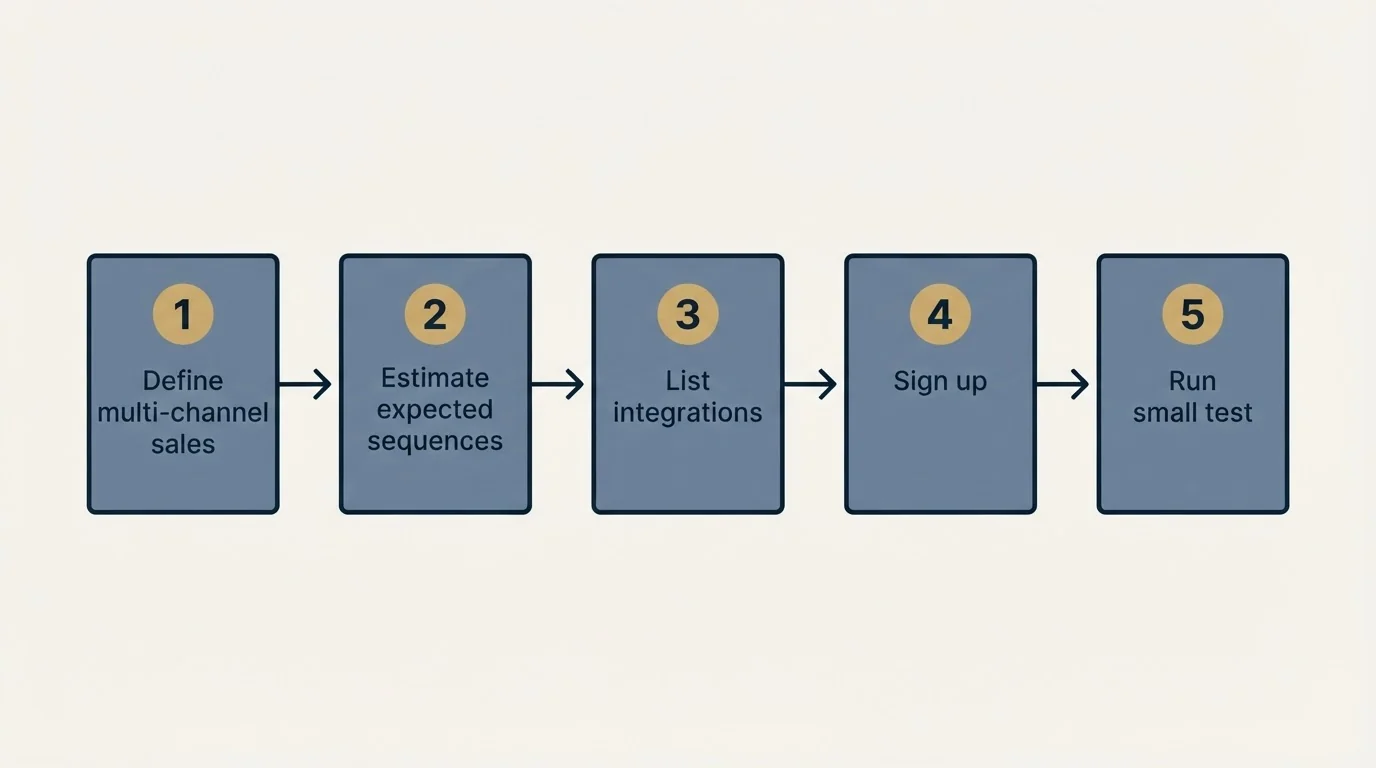 Step sequence: Getting Started Checklist (Define multi-channel sales, Estimate expected sequences, List integrations, Sign up)