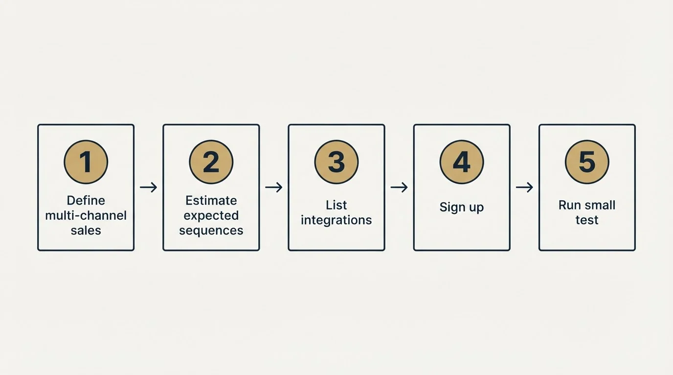 Step sequence: Getting Started Checklist (Define multi-channel sales, Estimate expected sequences, List integrations, Sign up)