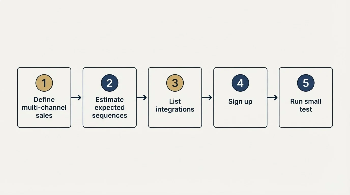 Step sequence: Getting Started Checklist (Define multi-channel sales, Estimate expected sequences, List integrations, Sign up)