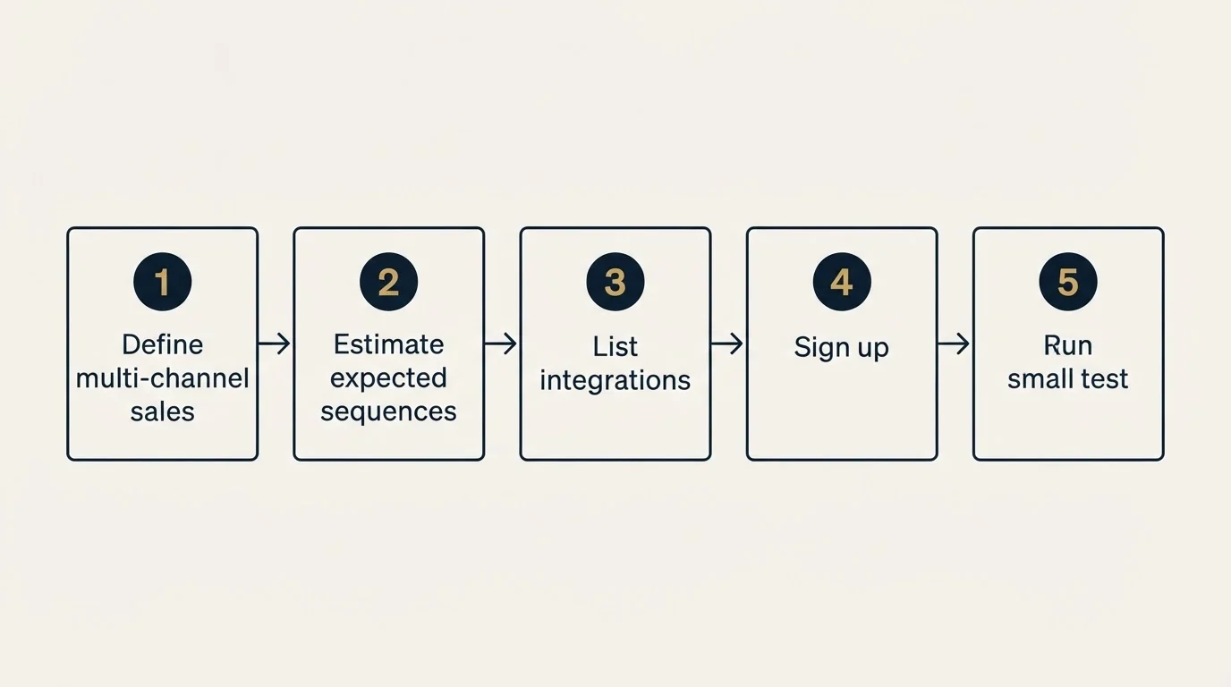 Step sequence: Getting Started Checklist (Define multi-channel sales, Estimate expected sequences, List integrations, Sign up)
