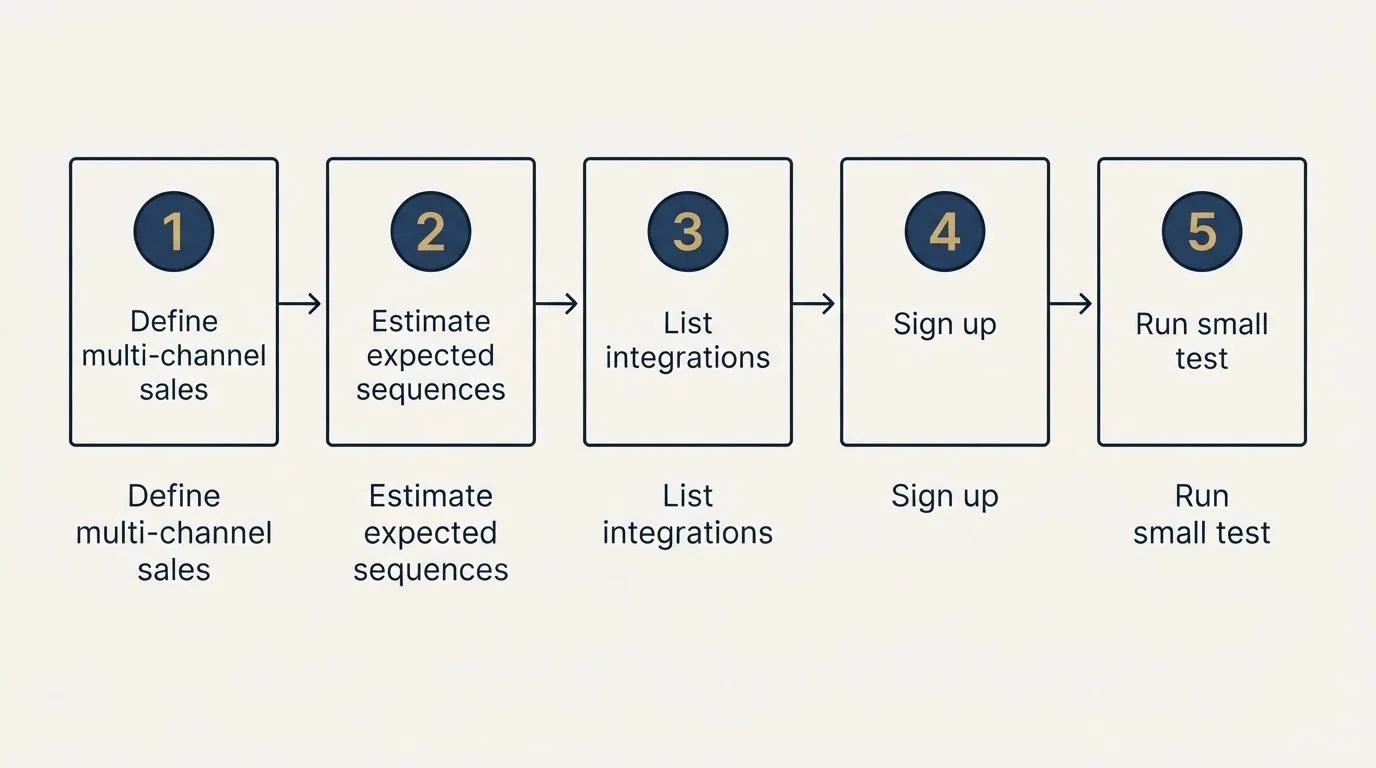 Step sequence: Getting Started Checklist (Define multi-channel sales, Estimate expected sequences, List integrations, Sign up)