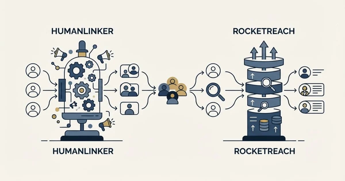 Editorial illustration for Humanlinker vs RocketReach
