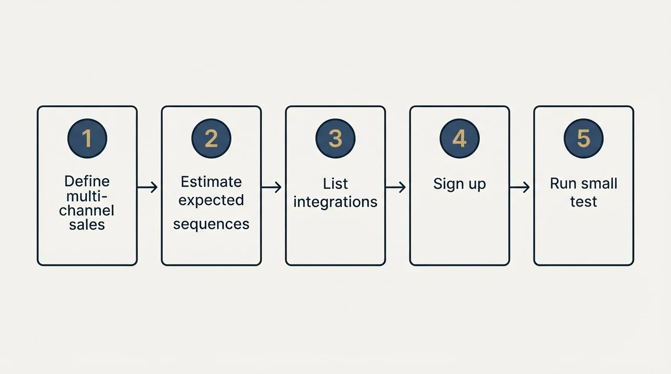 Step sequence: Getting Started Checklist (Define multi-channel sales, Estimate expected sequences, List integrations, Sign up)
