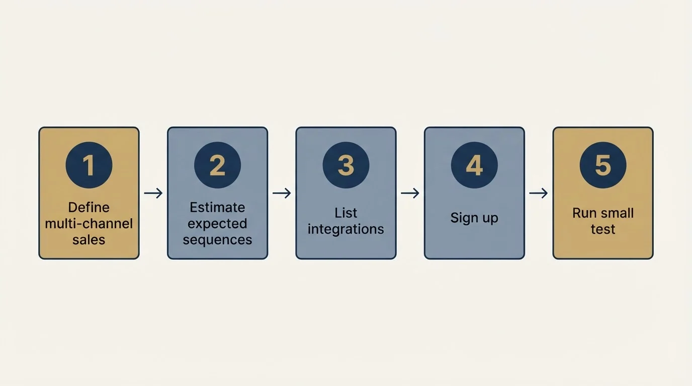 Step sequence: Getting Started Checklist (Define multi-channel sales, Estimate expected sequences, List integrations, Sign up)