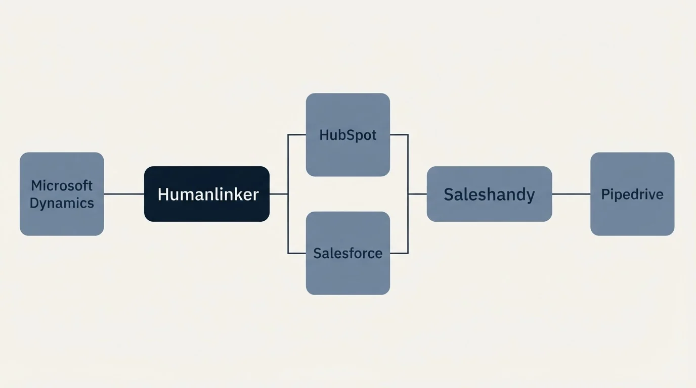 Integration flow: Integration Ecosystem (Humanlinker, Saleshandy, HubSpot, Salesforce)