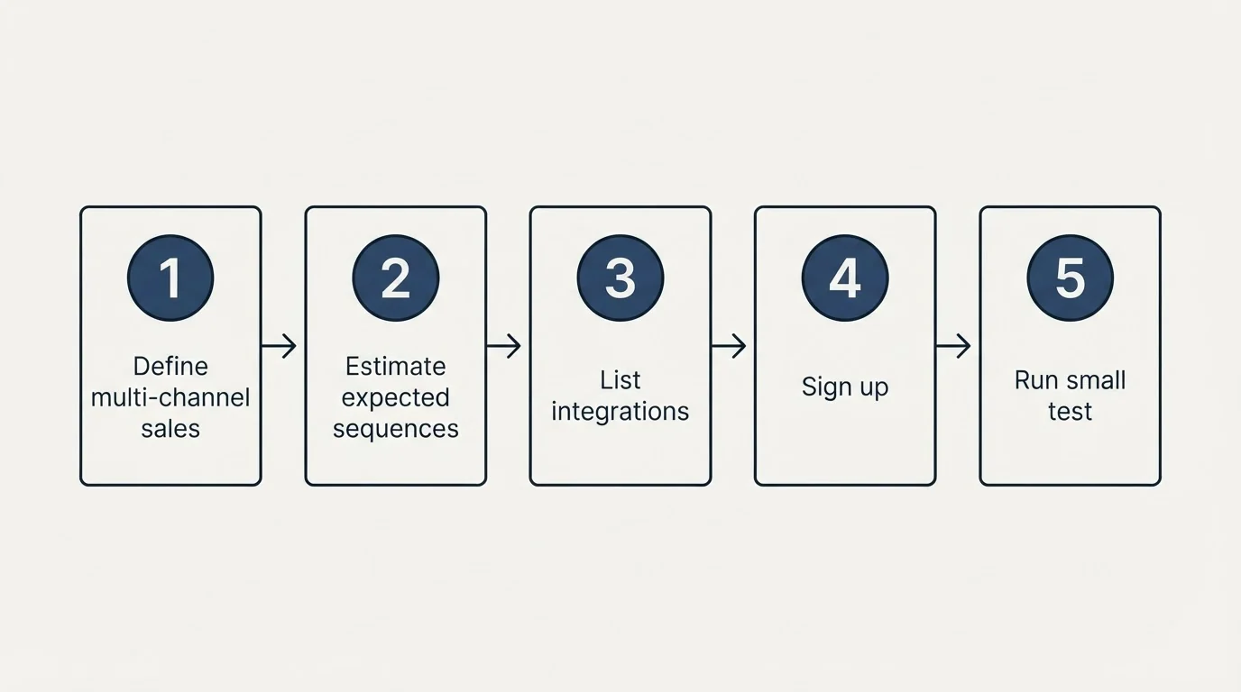 Step sequence: Getting Started Checklist (Define multi-channel sales, Estimate expected sequences, List integrations, Sign up)