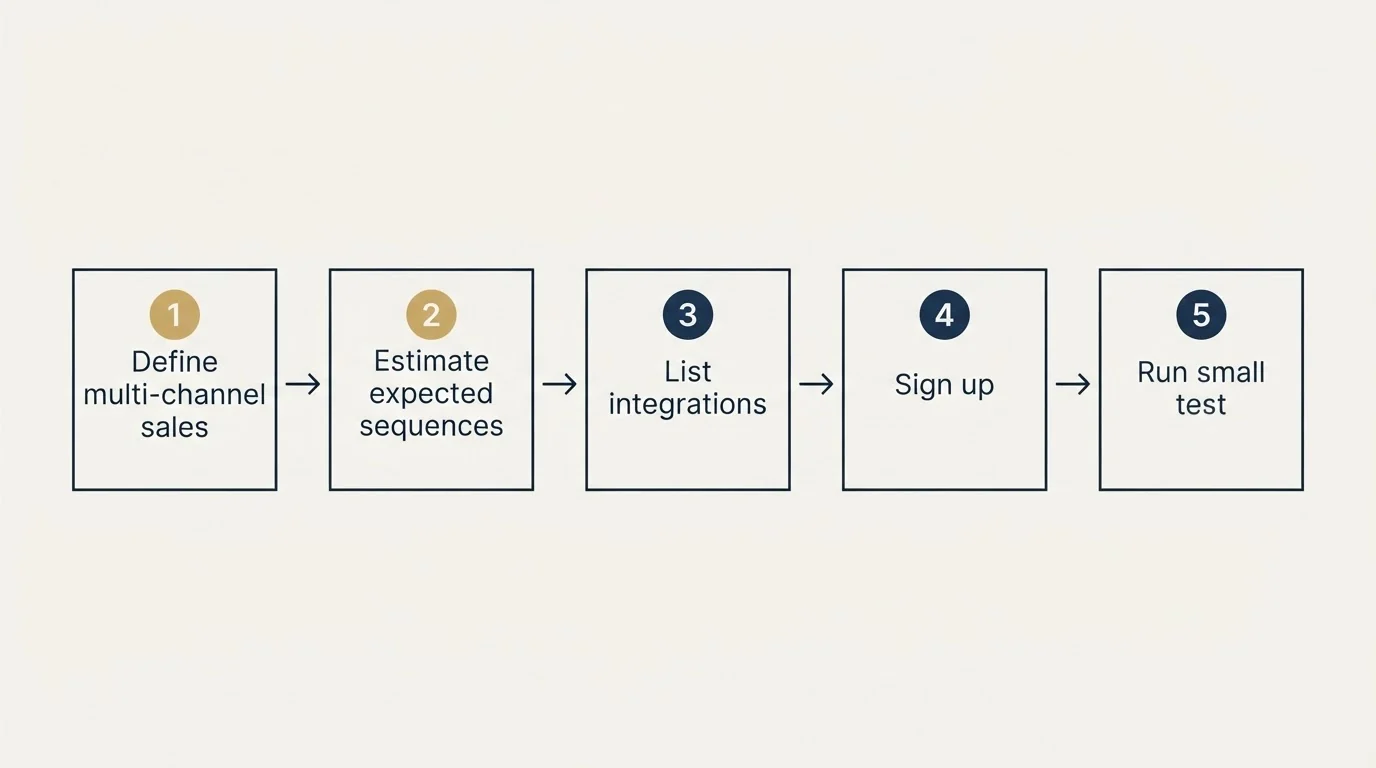 Step sequence: Getting Started Checklist (Define multi-channel sales, Estimate expected sequences, List integrations, Sign up)