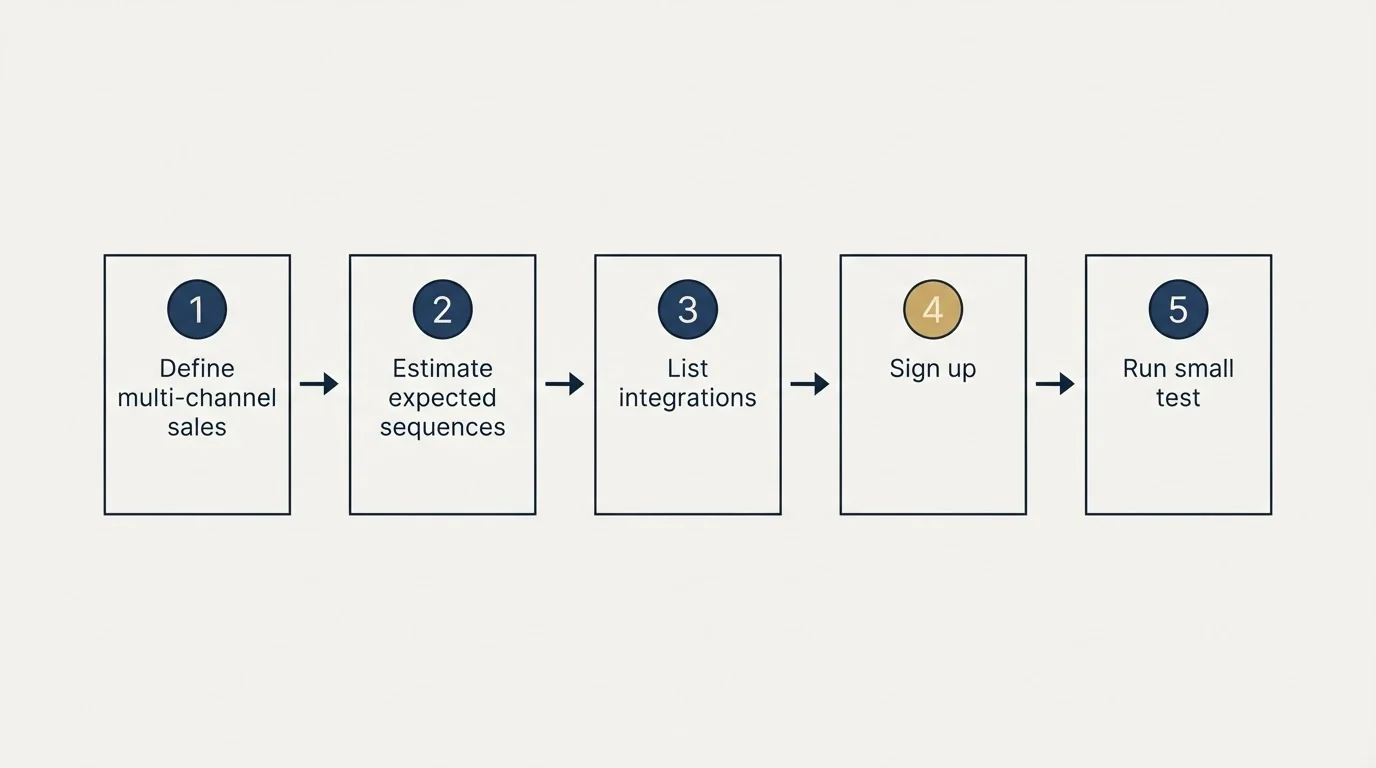 Step sequence: Getting Started Checklist (Define multi-channel sales, Estimate expected sequences, List integrations, Sign up)
