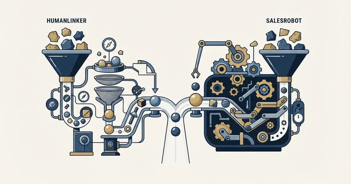 Editorial illustration for Humanlinker vs SalesRobot