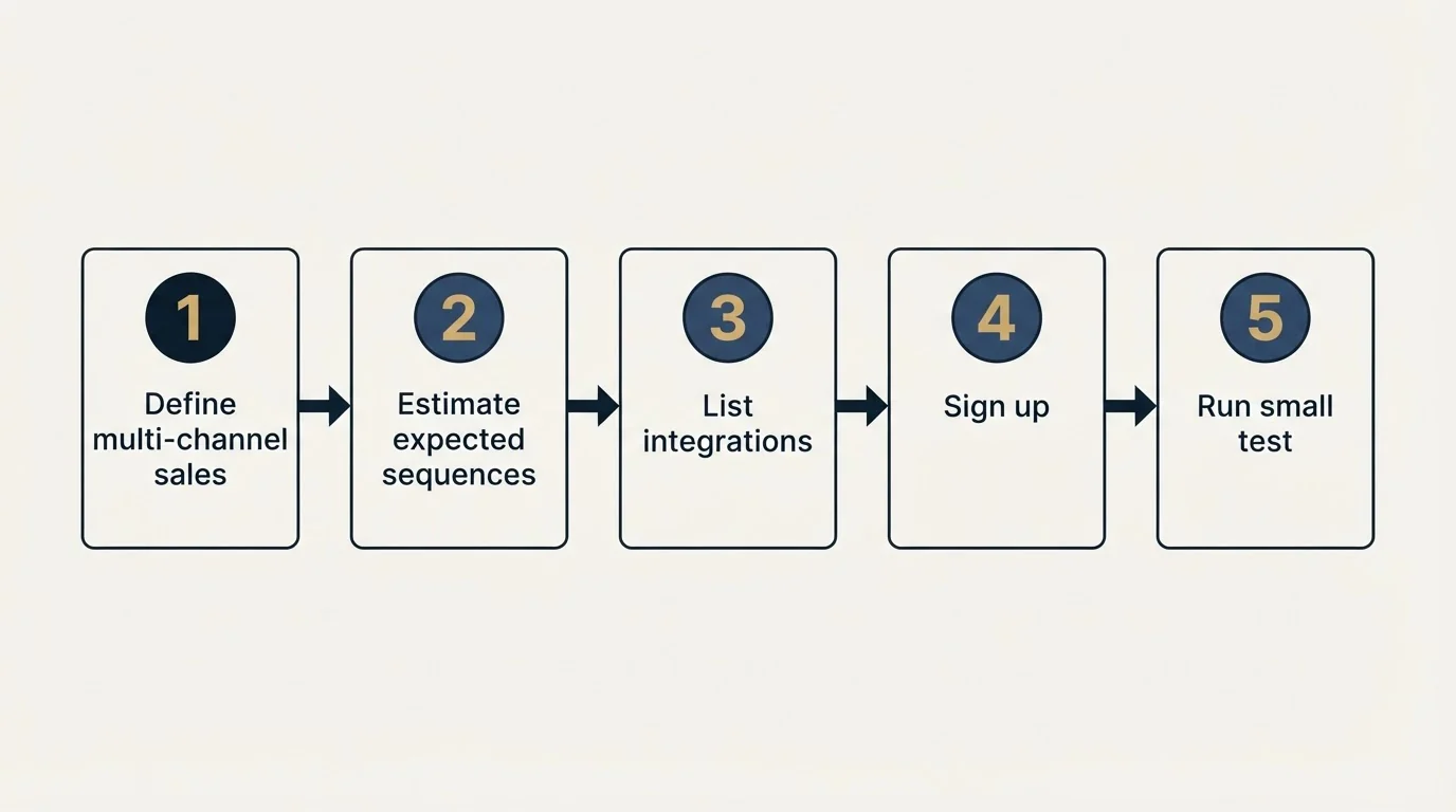 Step sequence: Getting Started Checklist (Define multi-channel sales, Estimate expected sequences, List integrations, Sign up)